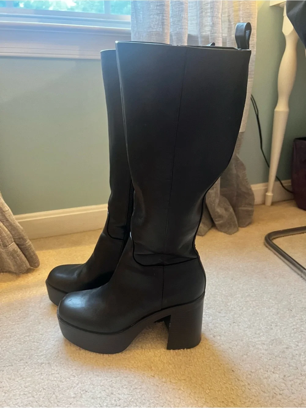 Black Platform Knee-High Pleather Boots